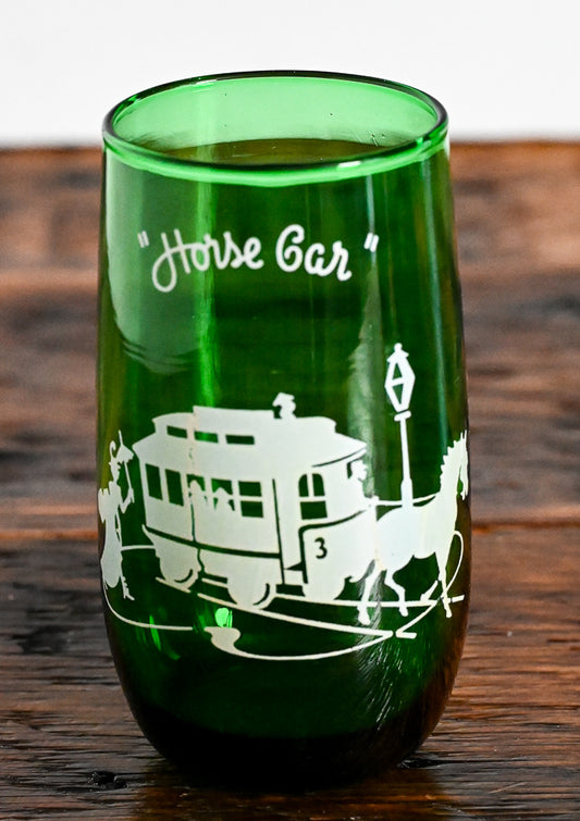 Anchor Hocking green tumbler with white image