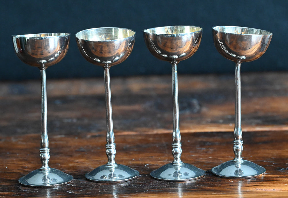 silver plated tall stem tiny cordial glasses