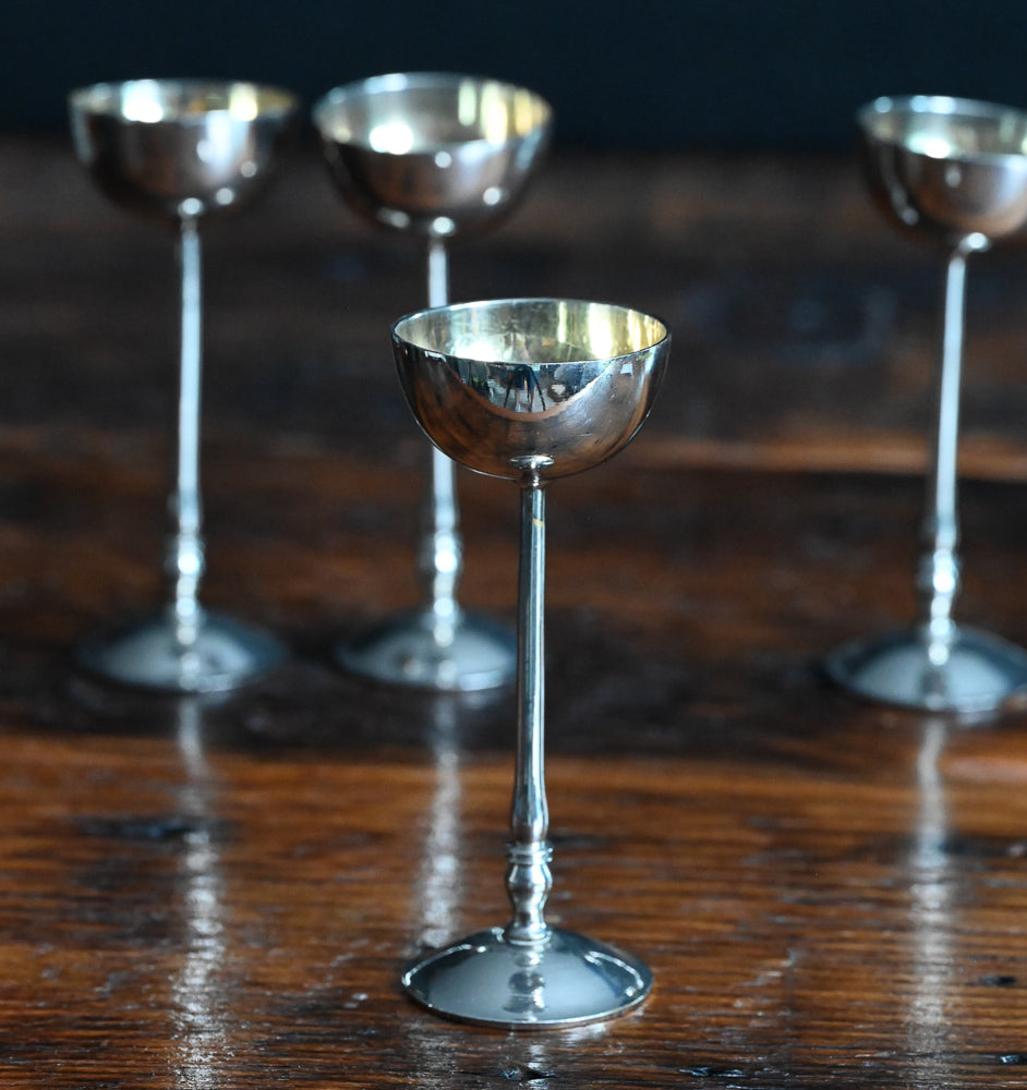 silver plated tall stem tiny cordial glasses