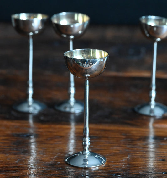 silver plated tall stem tiny cordial glasses