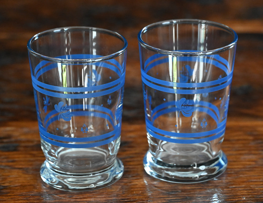 blue floral and stripe Pfaltzgraff juice glasses