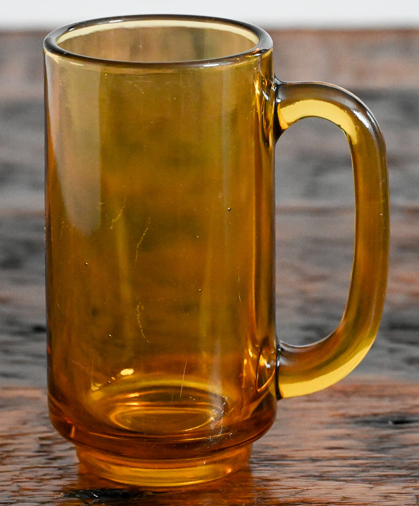 Hazel Atlas amber glass handled beer mug