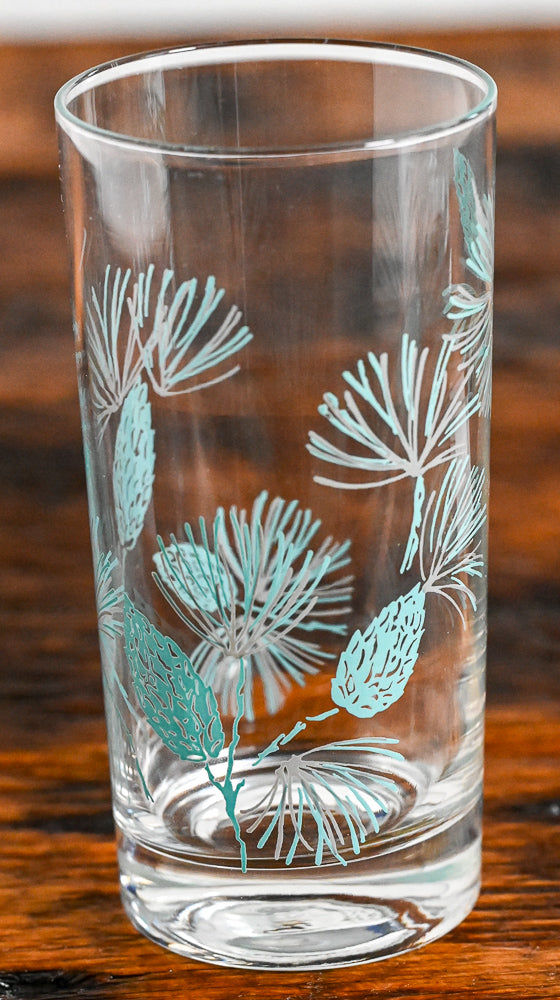 Marcrest Stetson aqua and lilac pine pattern highball glass