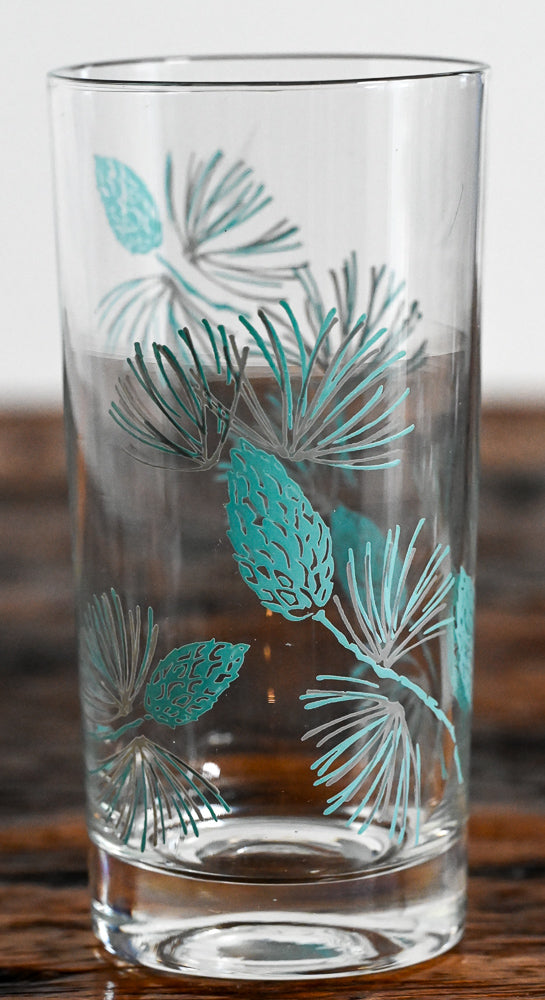 Marcrest Stetson aqua and lilac pine pattern highball glass