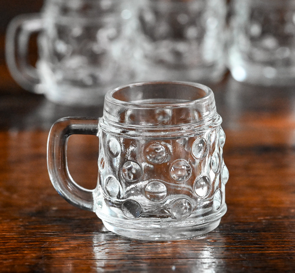 clear dimpled German mini beer mugs