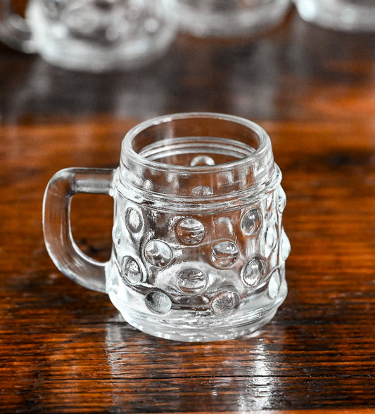 clear dimpled German mini beer mugs