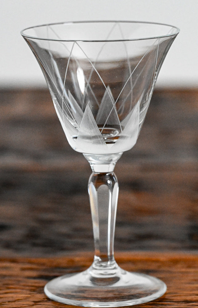 line etched cordial glasses