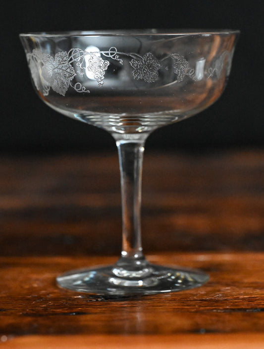 grapes etched clear cocktail coupes