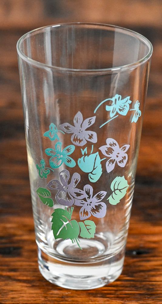 glass tumblers with lilac, green and aqua floral