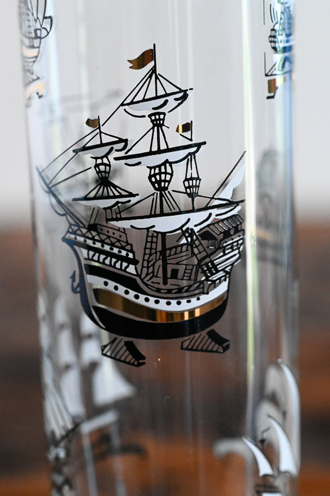 Black and White Clipper Ship Libbey Highball Glass