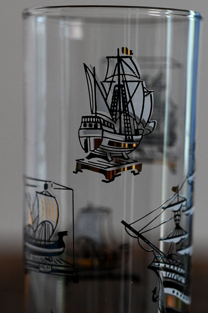 Black and White Clipper Ship Libbey Highball Glass