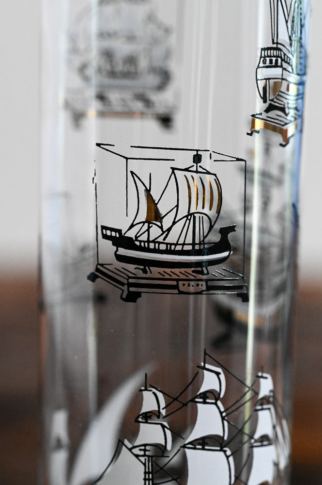 Black and White Clipper Ship Libbey Highball Glass