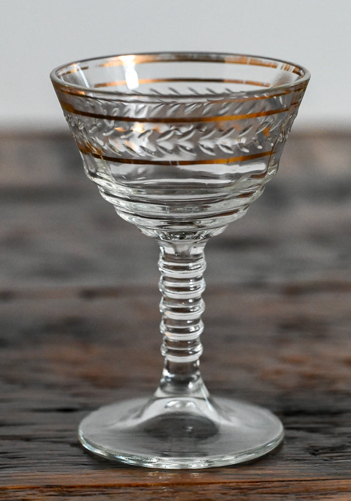 federal laurel gold rimmed cordial glass
