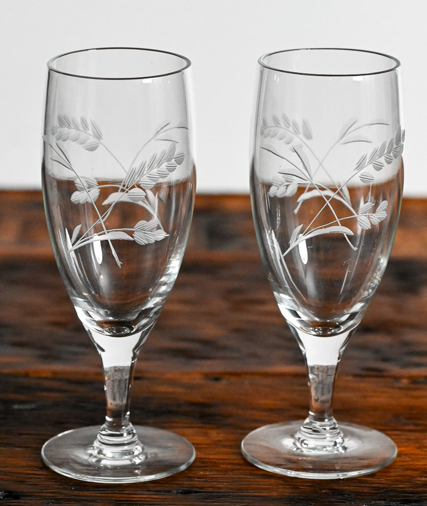 Princess House flower etched white wine glasses