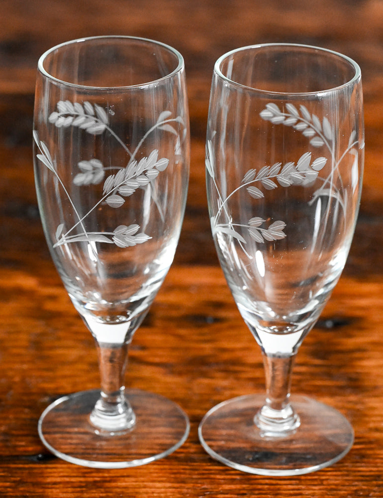 Princess House flower etched white wine glasses
