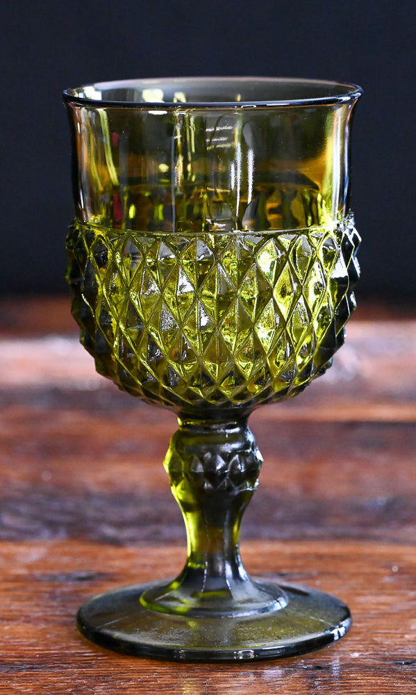 green Indiana Glass Diamond Point Green Goblets