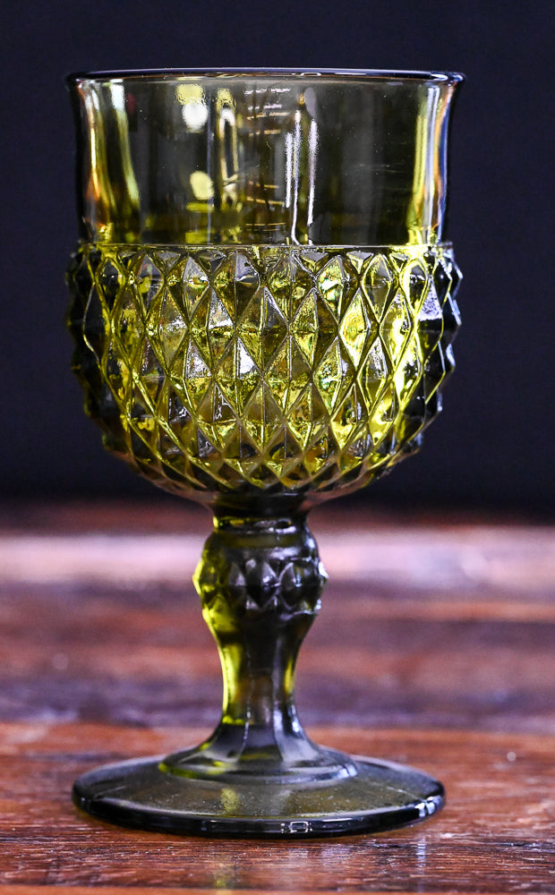green Indiana Glass Diamond Point Green Goblets