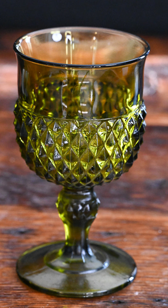 green Indiana Glass Diamond Point Green Goblets
