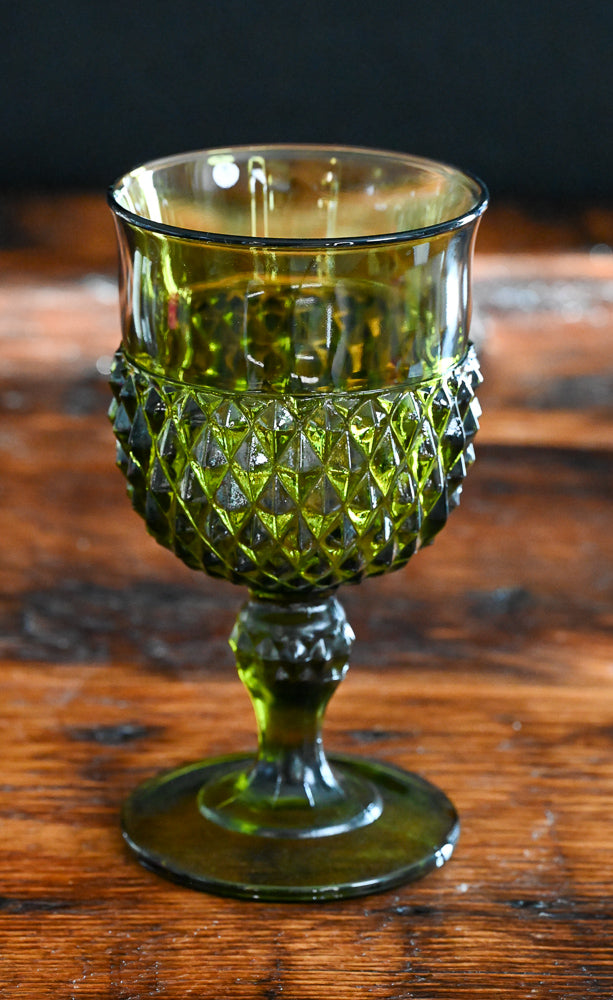 green Indiana Glass Diamond Point Green Goblets