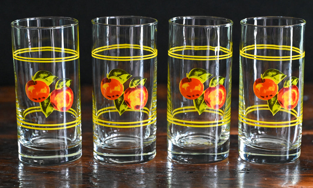 At Home America vintage peach print tumblers with yellow band