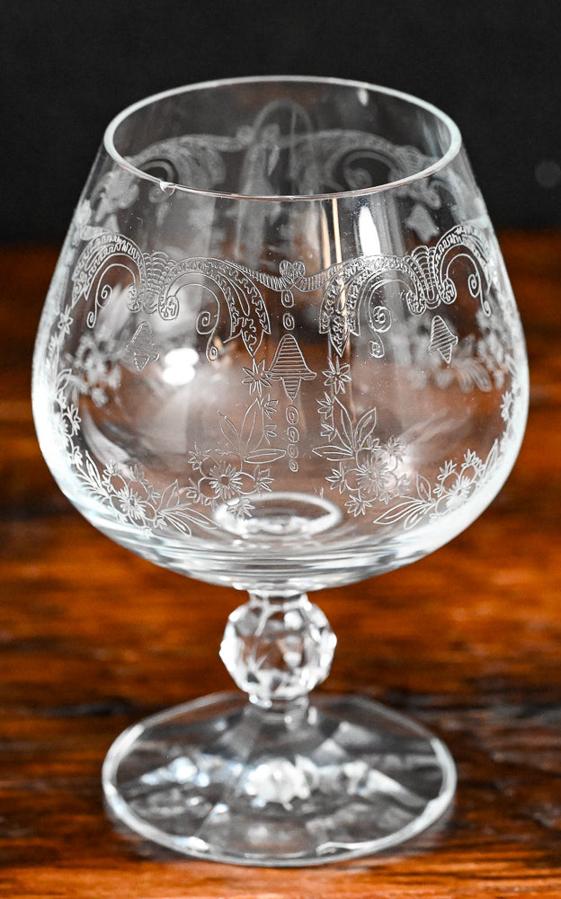 Bohemian etched crystal brandy snifter