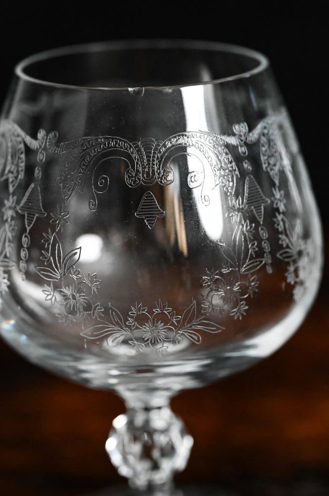 Bohemian etched crystal brandy snifter
