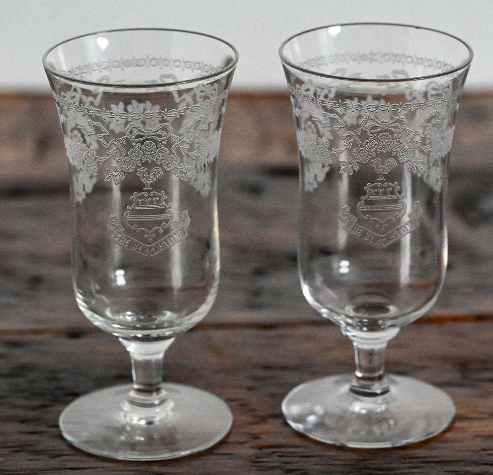 etched Blackstone Hotel footed goblets