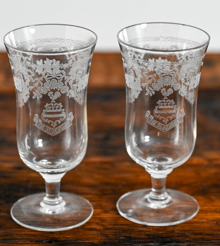 etched Blackstone Hotel footed goblets