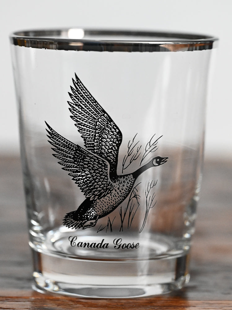 canada goose on double old fashioned glass with silver rim