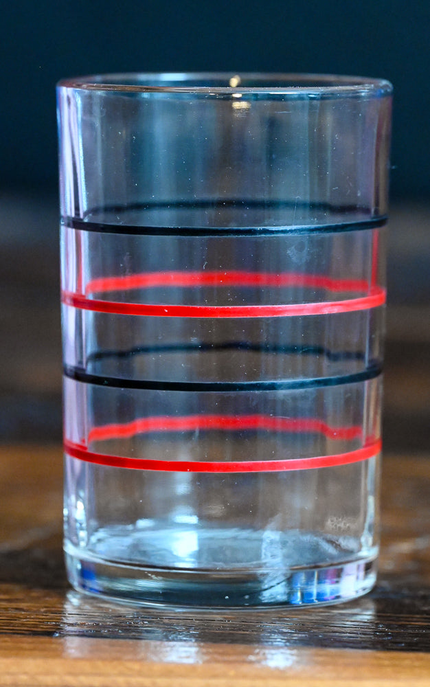 Kraft Swanky Swig black and red stripe juice glasses