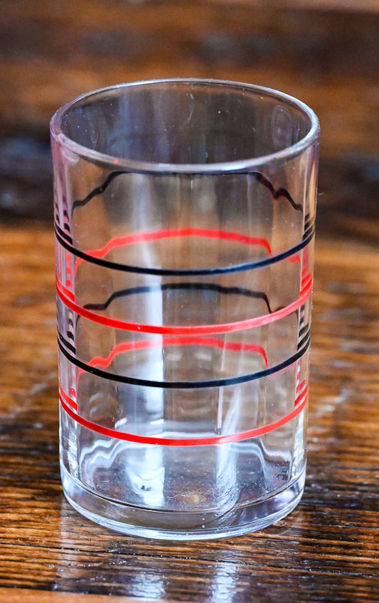 Kraft Swanky Swig black and red stripe juice glasses