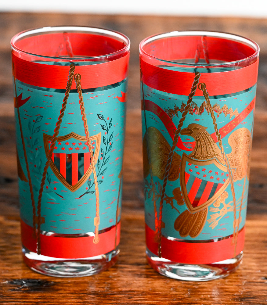 Red and Teal gold eagle patriotic highball glasses