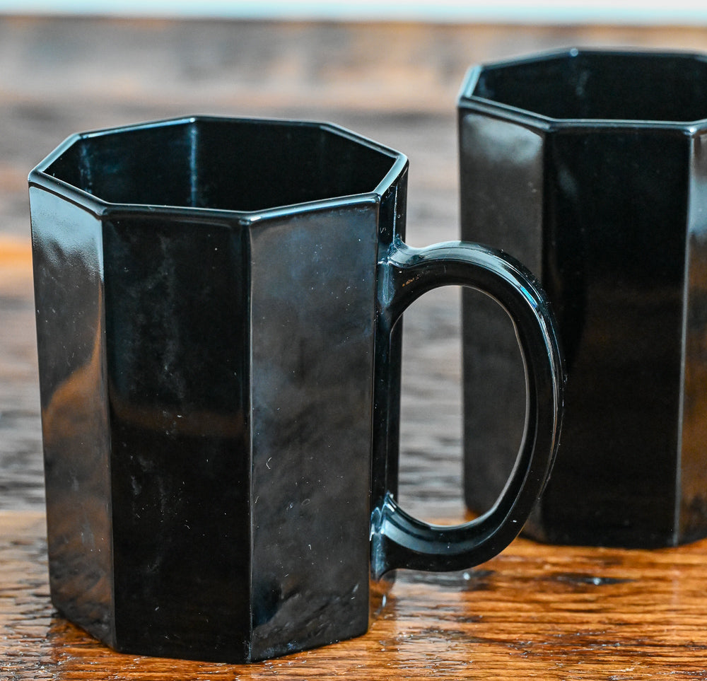 Arcoroc  black octagonal mugs