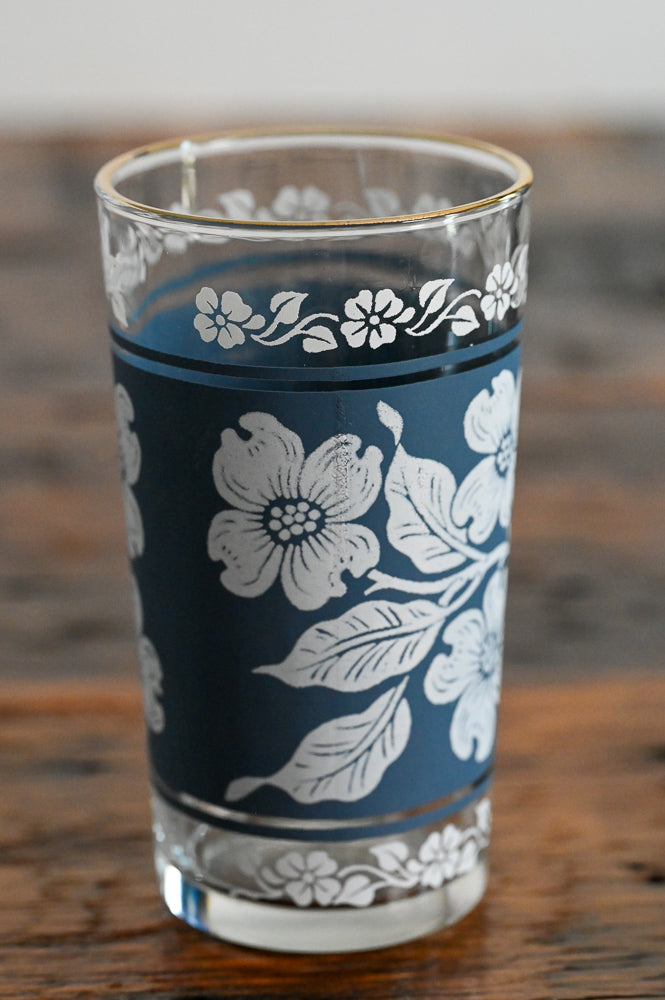 blue and white floral gold rim tumblers