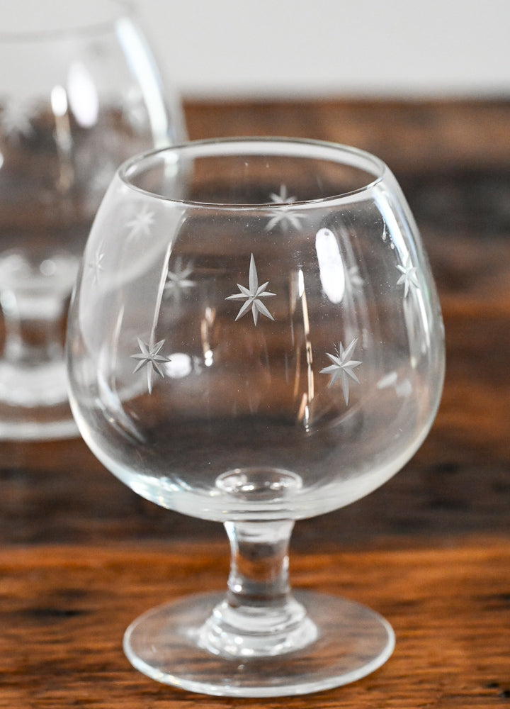 CG Quartzex brandy snifters etched with stars