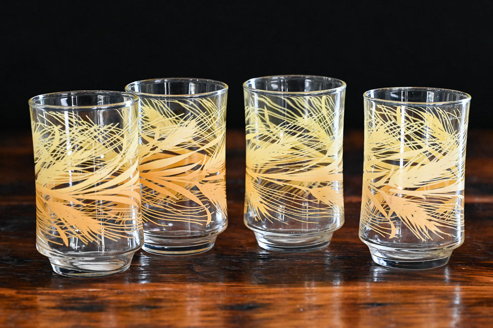 orange and yellow wheat print Libbey Golden Wheat juice glasses
