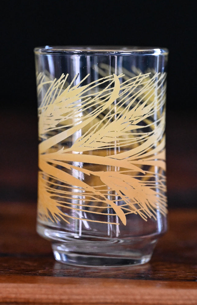 orange and yellow wheat print Libbey Golden Wheat juice glasses