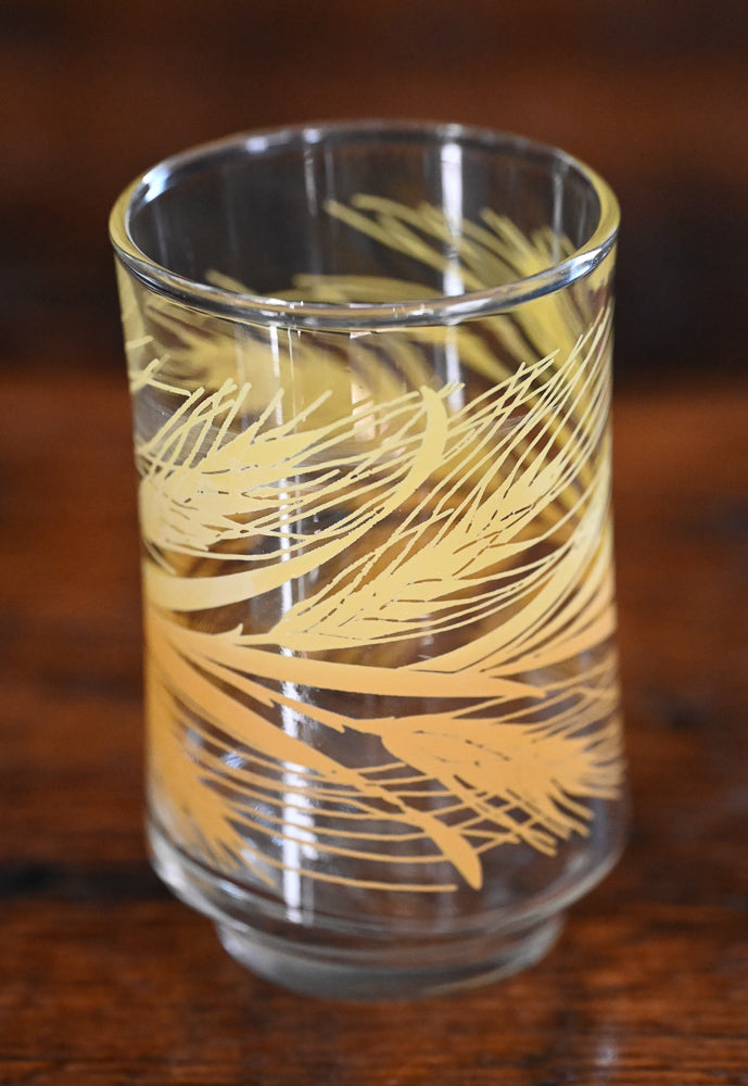 orange and yellow wheat print Libbey Golden Wheat juice glasses