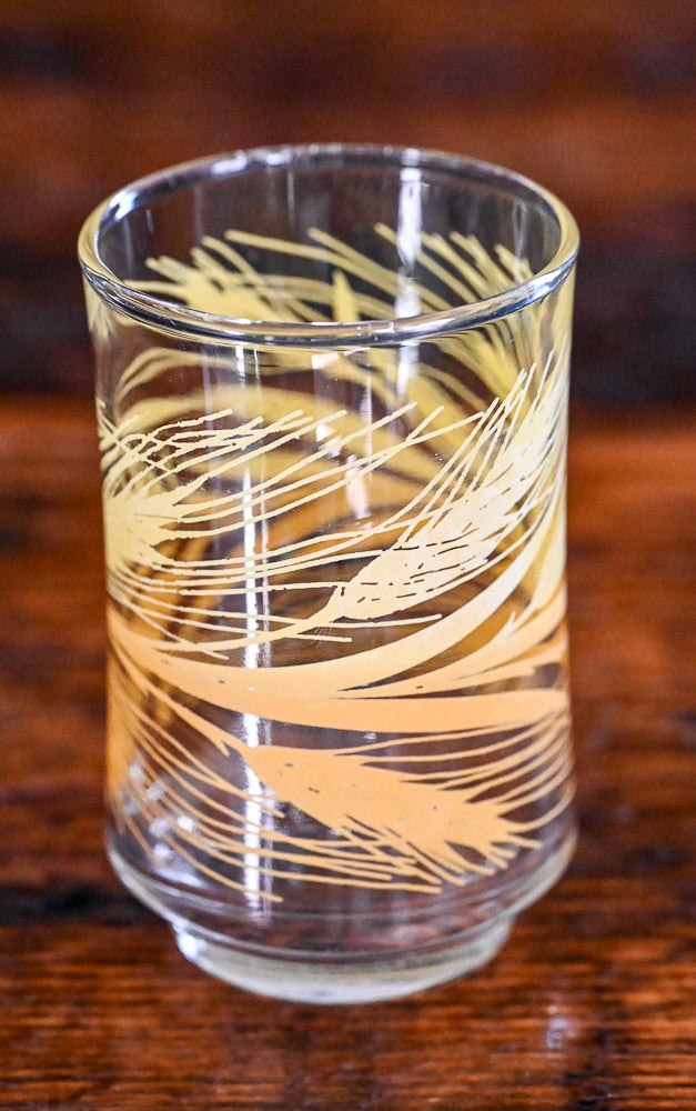 orange and yellow wheat print Libbey Golden Wheat juice glasses