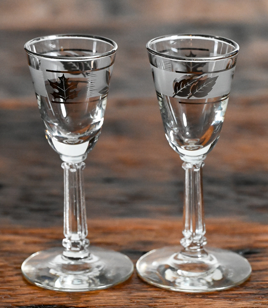 Libbey silver leaf print cordial glasses