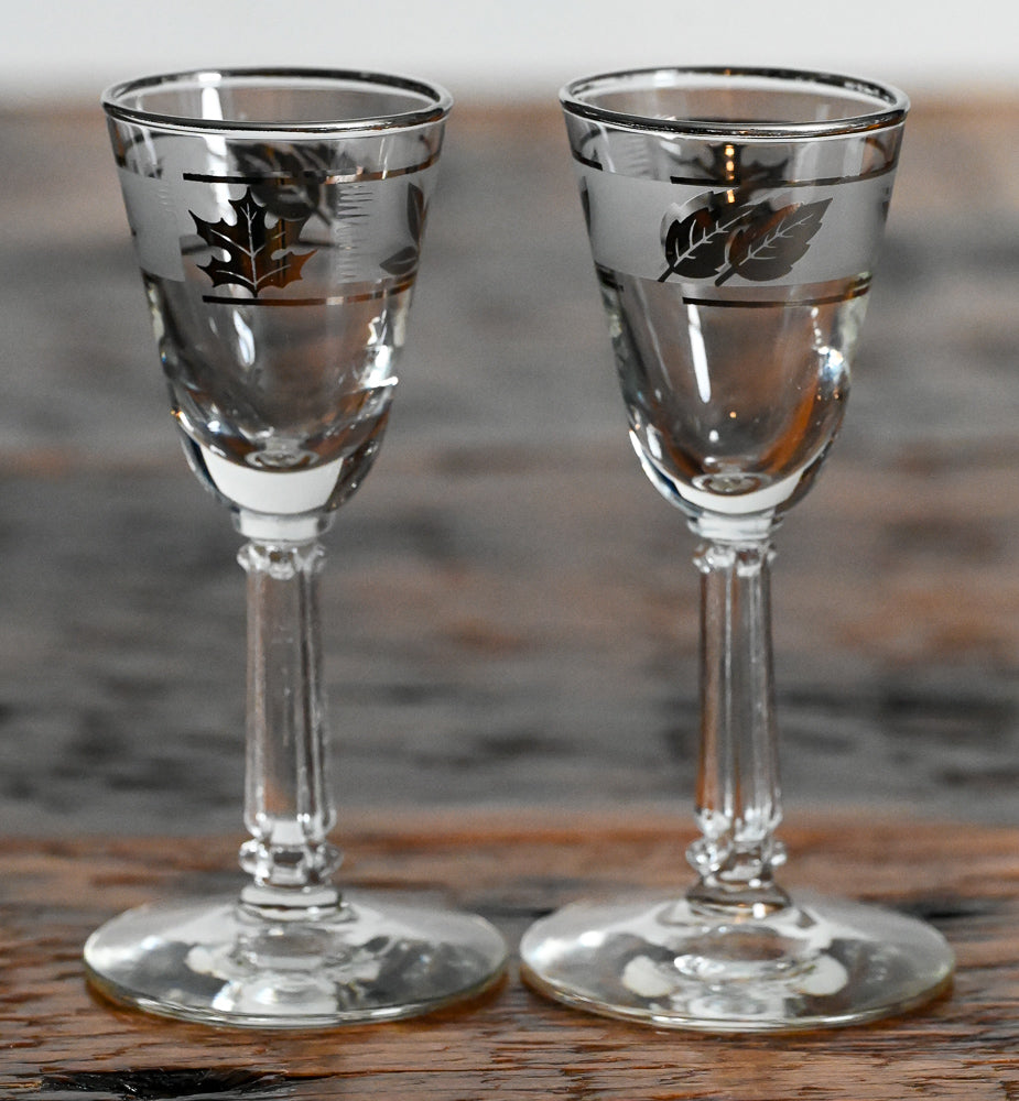 Libbey silver leaf print cordial glasses