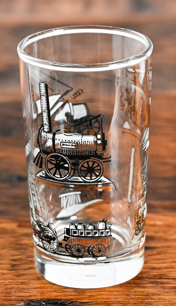 Black and White Libbey Transportation tumbler glasses