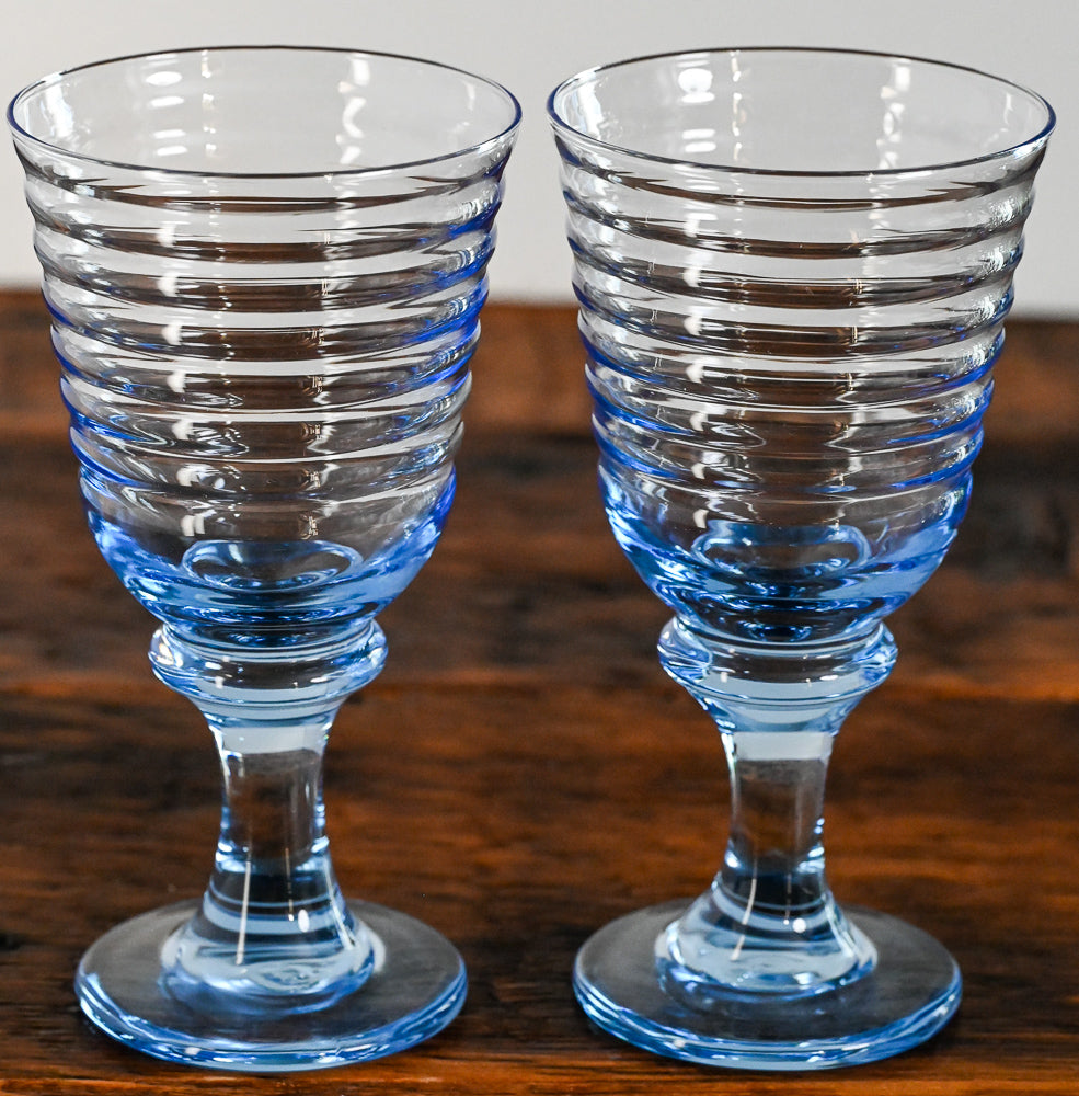 Libbey light blue ribbed glass goblets