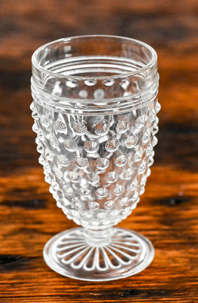 clear hobnail footed goblet
