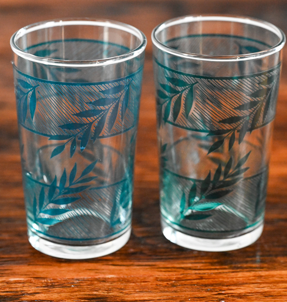 Libbey blue green fern print juice glasses