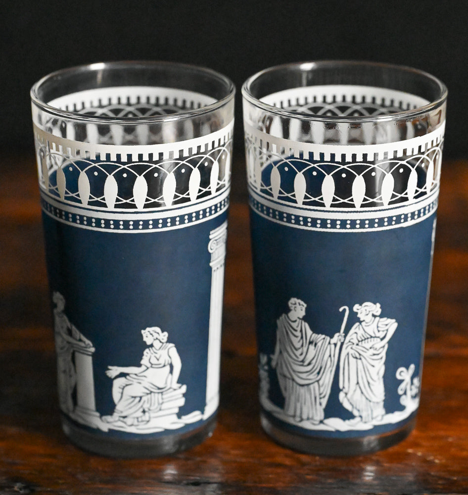 blue and white Jasperware Jeannette Glass tumblers