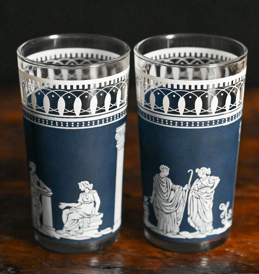 blue and white Jasperware Jeannette Glass tumblers