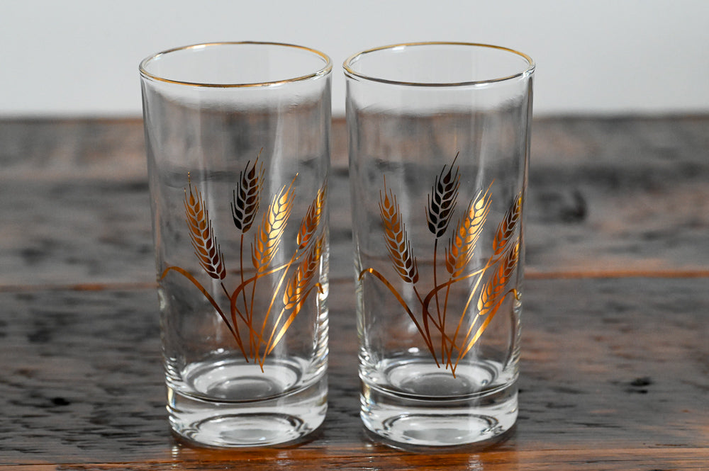 Libbey clear glass tumbler with gold wheat