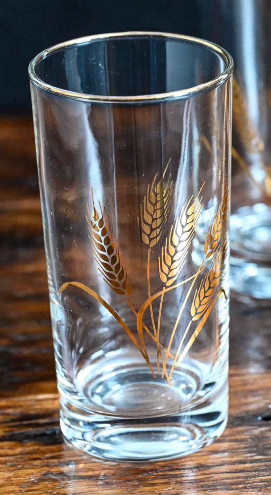 Libbey clear glass tumbler with gold wheat 