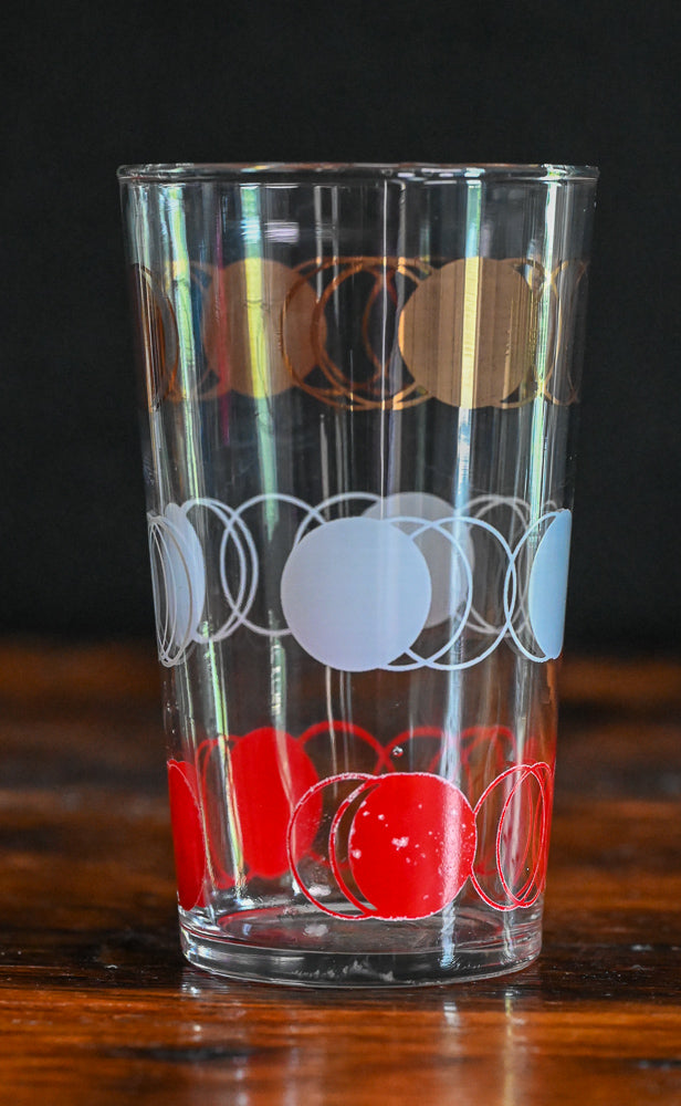 Federal Glass Gold, white and red Atomic polka dot tumblers